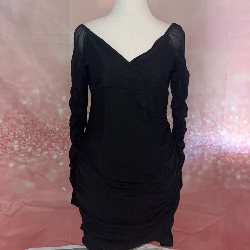 Hollister Black Long Sleeve Mesh Ruched Mini Bodycon Size M